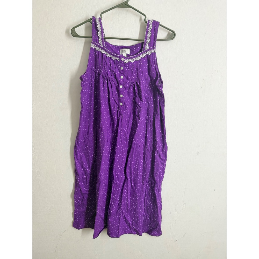 Aria Collection Purple Polka Dot Cotton Nightgown Small Embroidered Sleep Dress